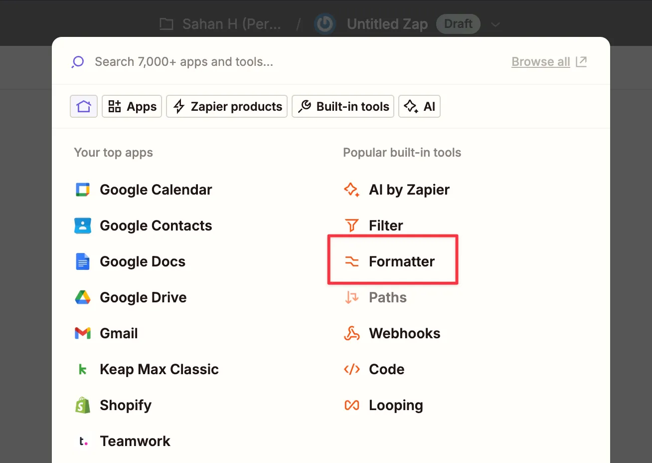 Formatter in available actions