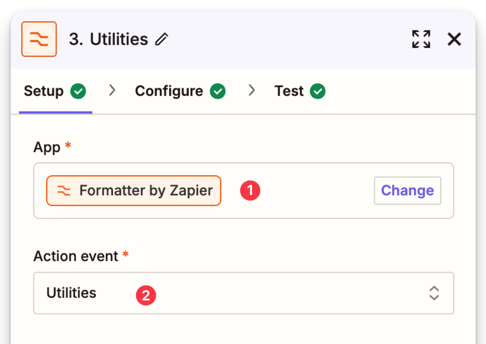 Setup options for Formatter by Zapier