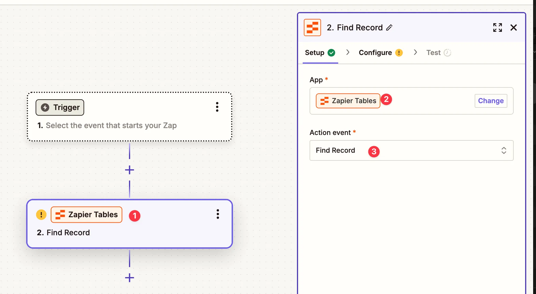 Zapier Table setup step