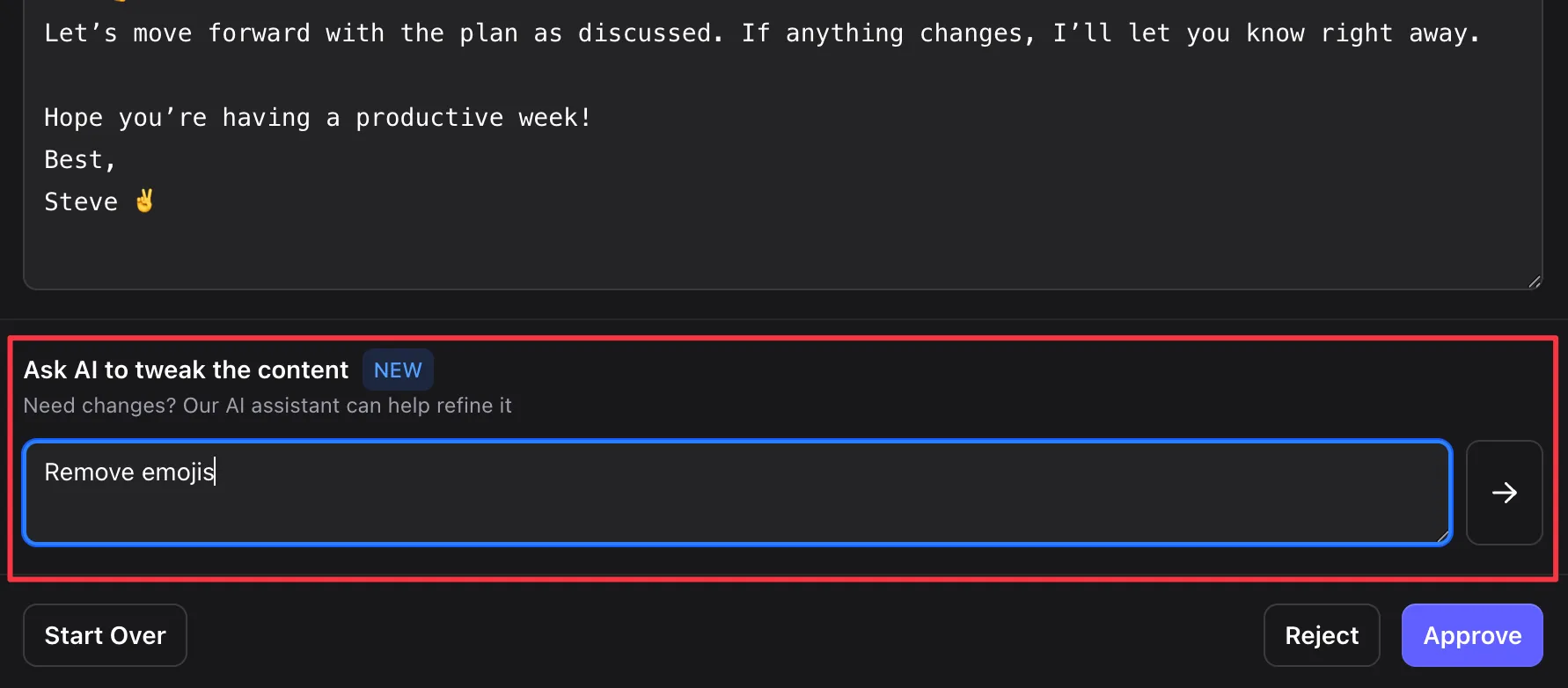 EnforcedFlow's AI assistant with content refinement
interface
