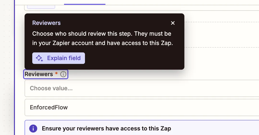 Zapier requiring reviewers to be in your Zapier
account