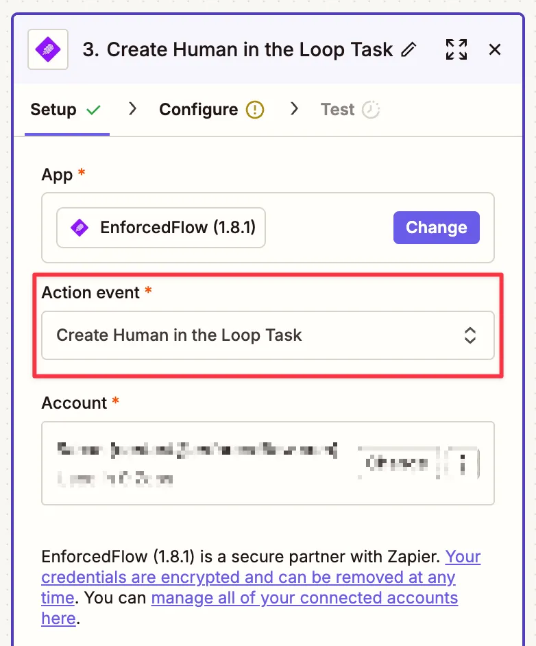 Select New Human in the Loop Task action
